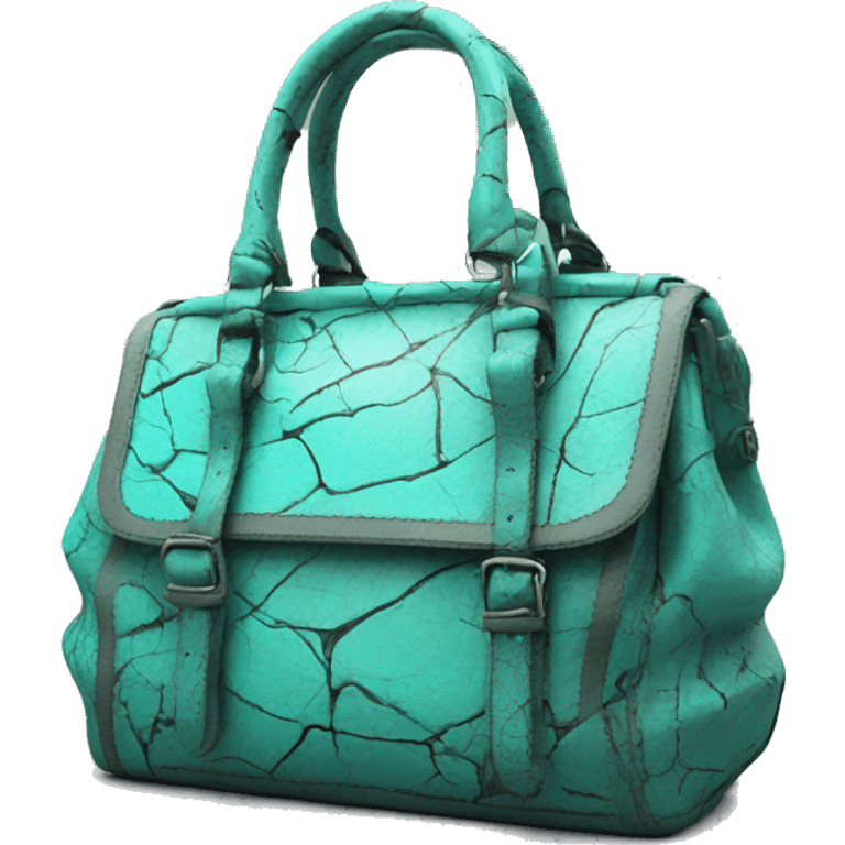 Realistic cracked turquoise pattern designer satchel purse. emoji