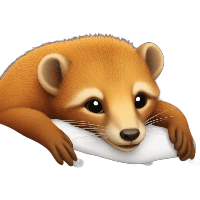 red cheerful smiling mongoose in bed emoji