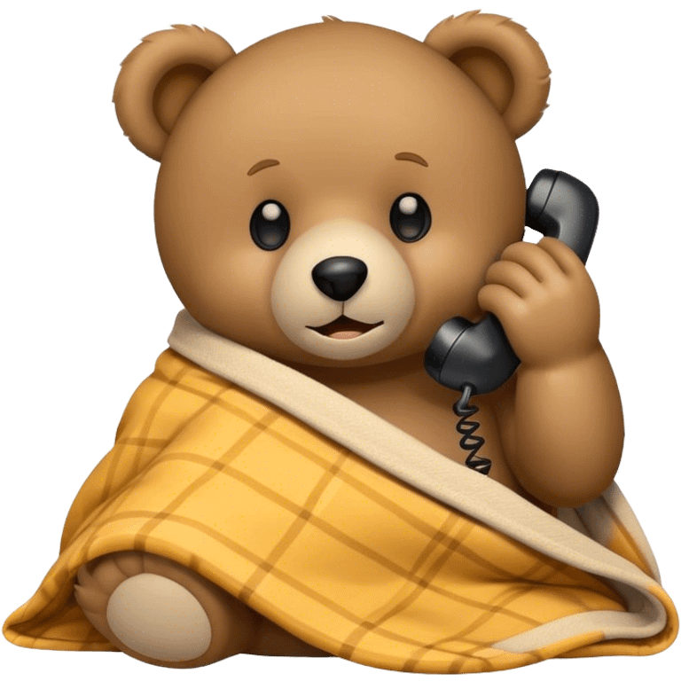 teddy bear cozy in blanket phone call emoji