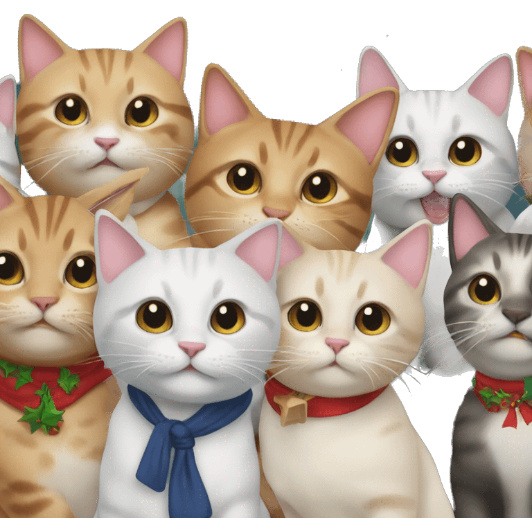 12 happy cats at a holiday party emoji