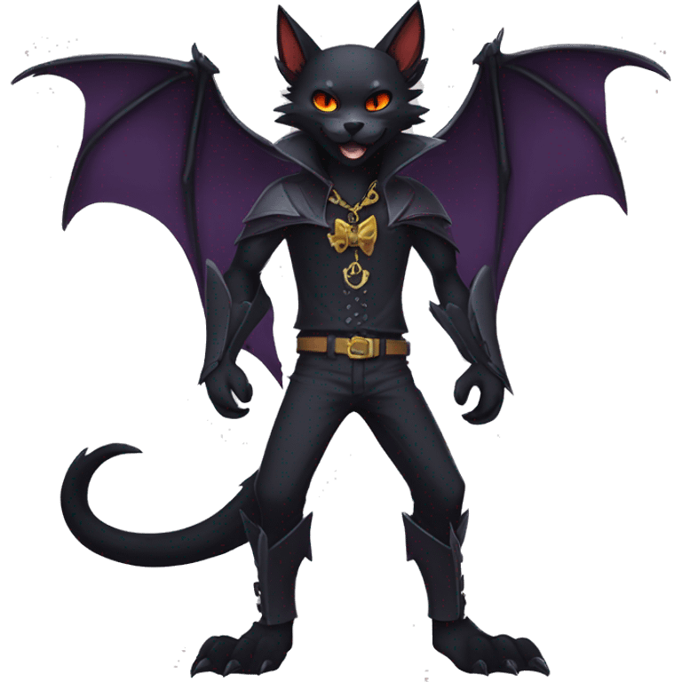 cool edgy anthro fantasy dark-shadow-themed animal vampiric bat-cat hybrid Fakemon  with a collar full body emoji