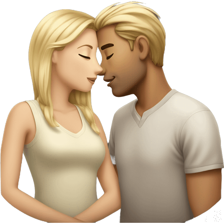 A blond hair guy kissing a brown hair girl emoji