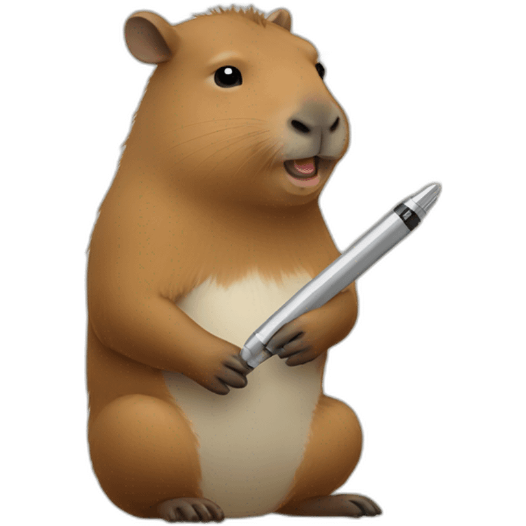 cute Capybara eating a pen and a bird on his back emoji