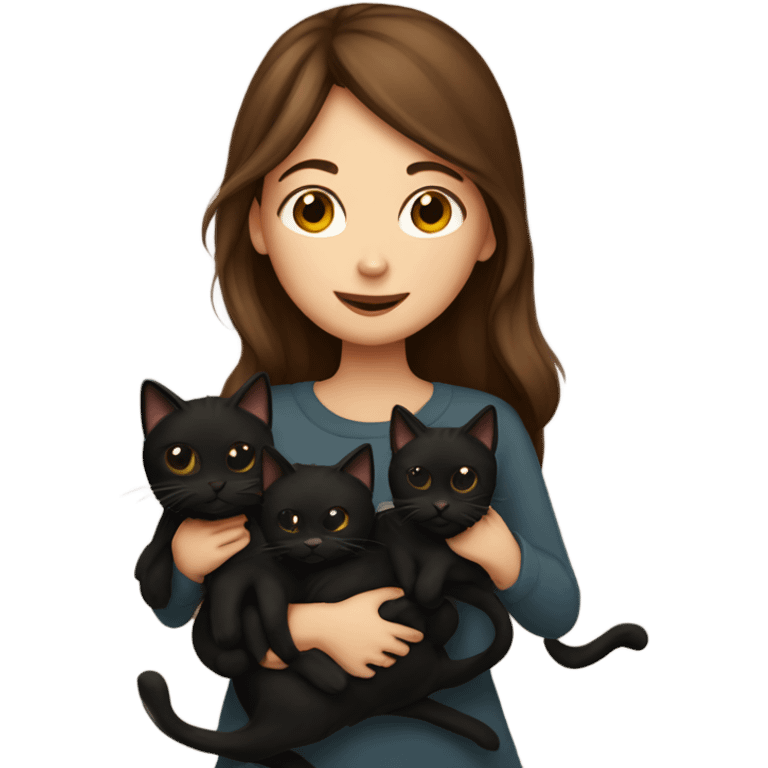 Brown haired Girl kissing three black cats emoji