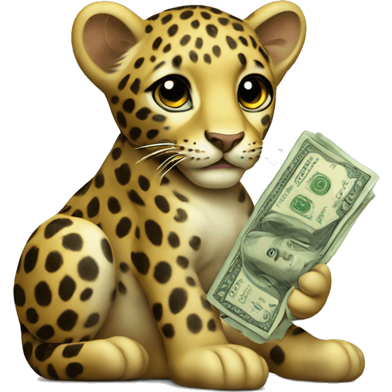 Leopard cub with money emoji