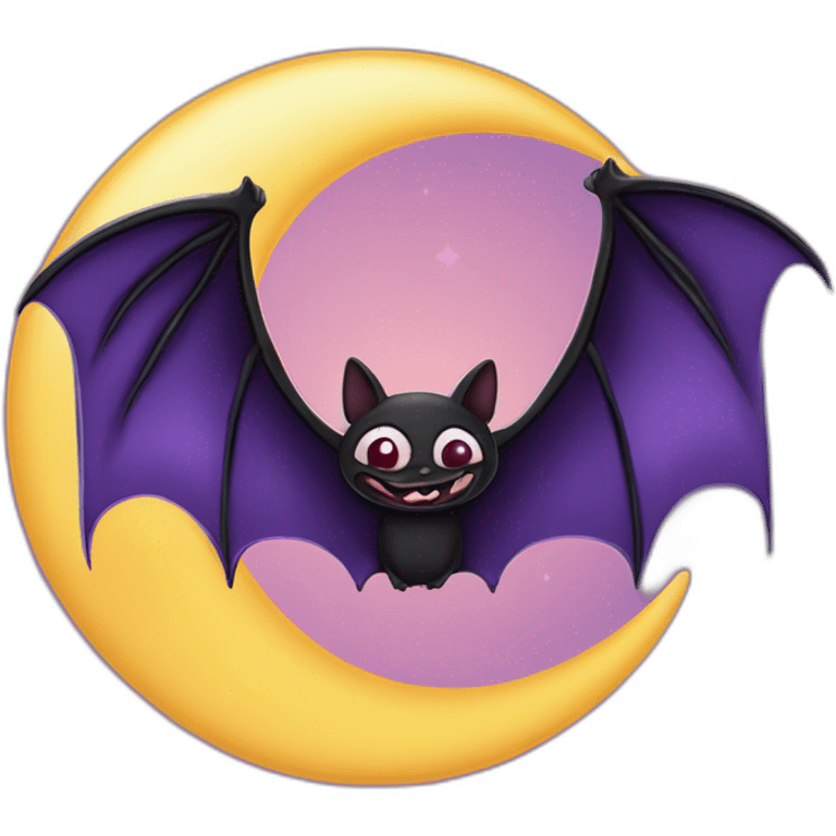 purple black vampire bat wings flying in front of large dripping crescent moon emoji