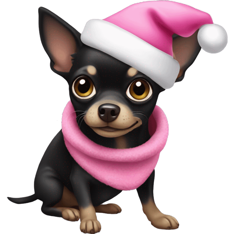 black chihuahua with a pink Santa hat emoji