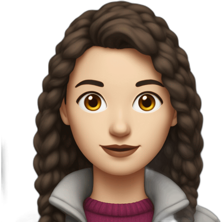 white female data science engineer with dark brown hair in a tech startup wearing woolly clothing - only headshot emoji