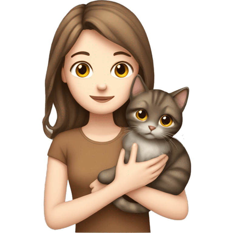 Brown haired pale girl holding cat emoji