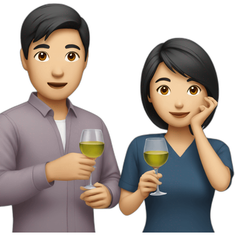 asian couple drinking wine emoji