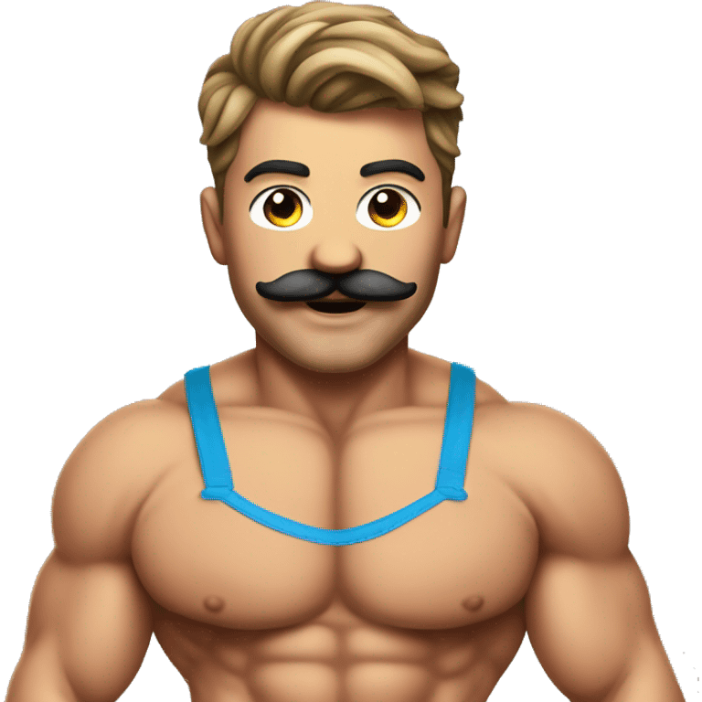 gay bodybuilder with mustache in jockstrap realistic emoji