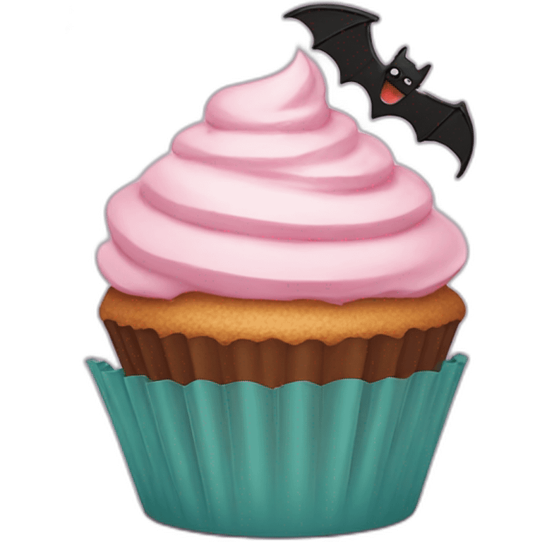 Happy cupcake with bats emoji