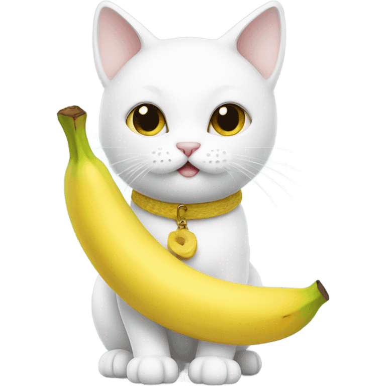 white cat holding banana emoji