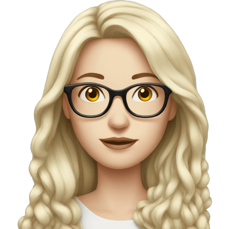 Beautiful pale woman, long hair, glasses emoji