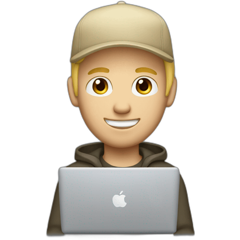 blonde guy wearing a cap with a mac book pro emoji