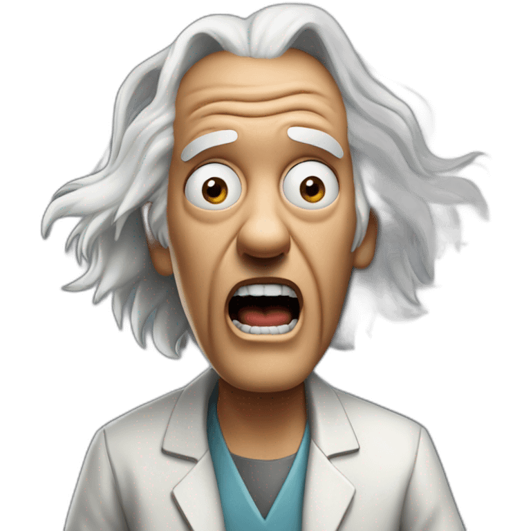 Doc brown from back to the future looking shocked and his mouth wide open. No eye-ware. No tie. emoji