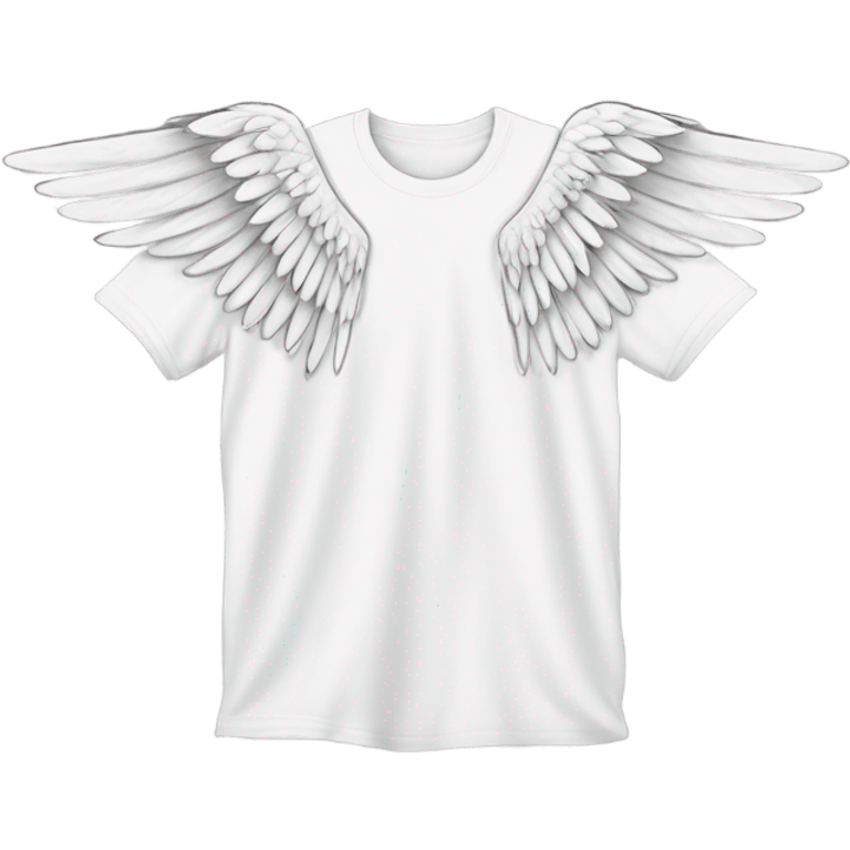 white t shirt with small drawing of wings on the front emoji