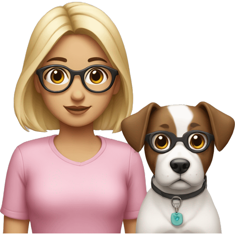 Niña con gafas y con un perro blanco emoji