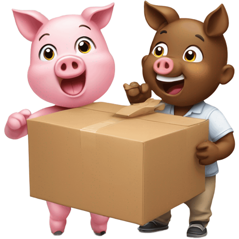 Excited 1 boy pig and 1 girl pig receiving a package  emoji