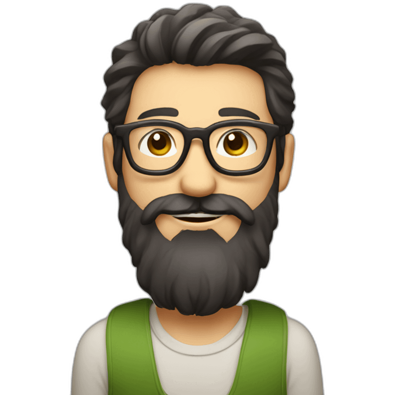 happy gardener face long dark beard and short dark hair with little round glasses emoji