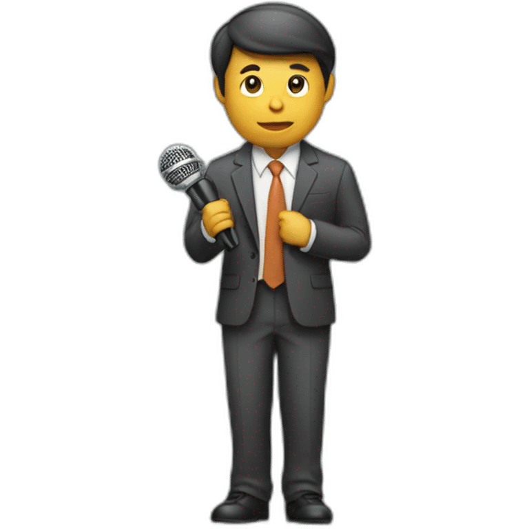 journalist standing confidently while holding a microphone. The journalist should be in professional attire emoji