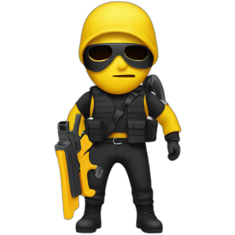 person that looks like a robber with a black watergun with yellow skin emoji