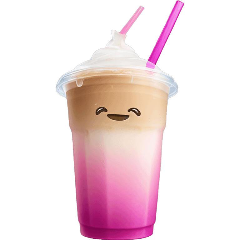 iced latte with a gradient, ￼￼in a clear plastic cup, with a pink straw emoji