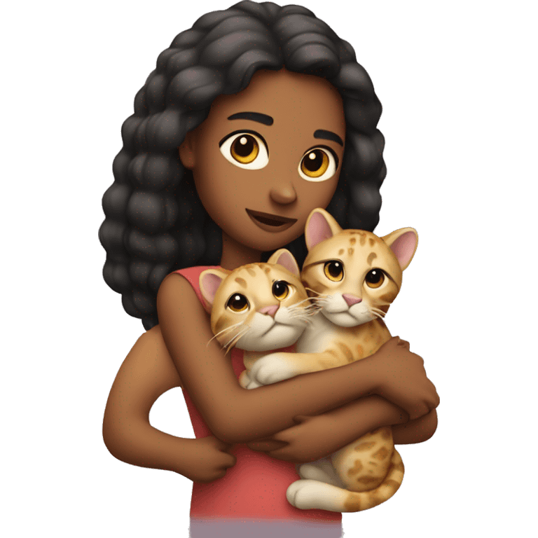 A girl with a big cat in her arms emoji