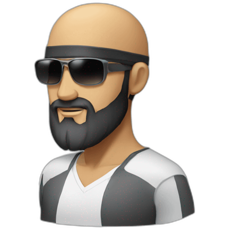 no hair man with long beard and wearing side back cap and viper sunglasses emoji