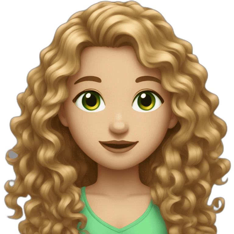 beautiful girl with light brown long curly hair and green eyes emoji