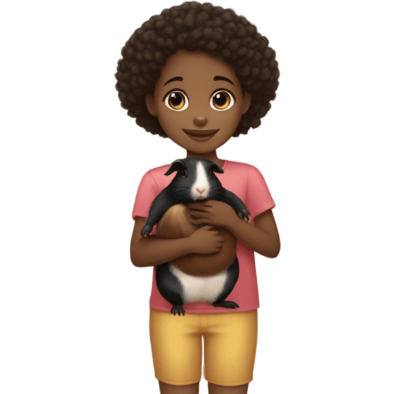 Black Little girl with lighter skin and dark brown hair Feeding Guinea pig emoji