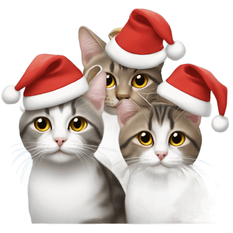 3 cats wearing Santa hats  emoji