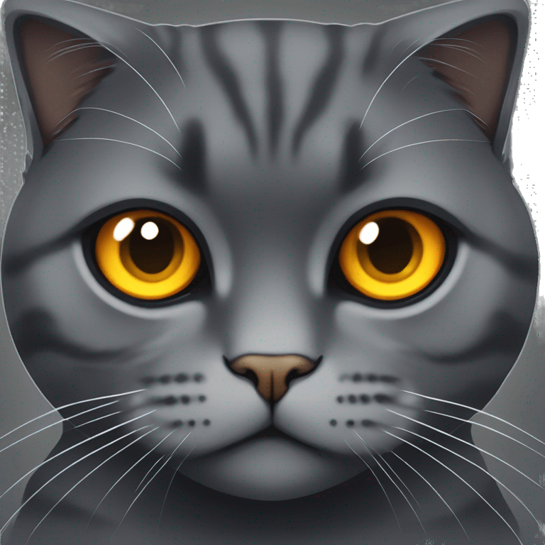 Dark grey Scottish fold cat with yellow orange eyes emoji