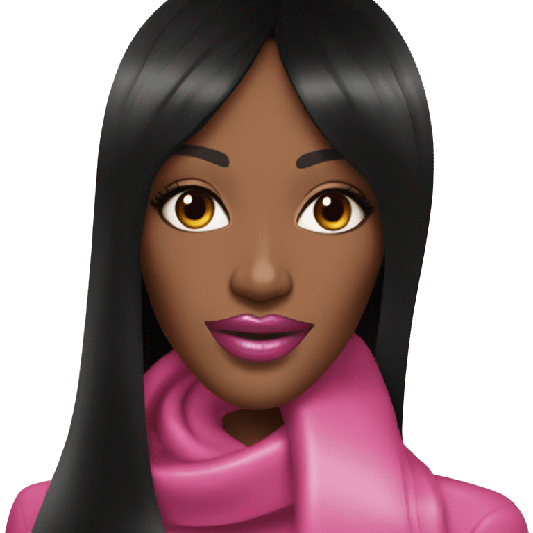 Naomi Campbell long black hair smiling pink Mac lipstick emoji