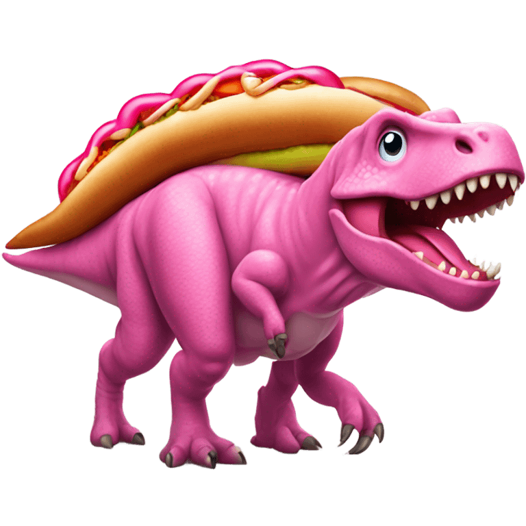 a dinosaur with a huge Bright pink hotdog for a body emoji