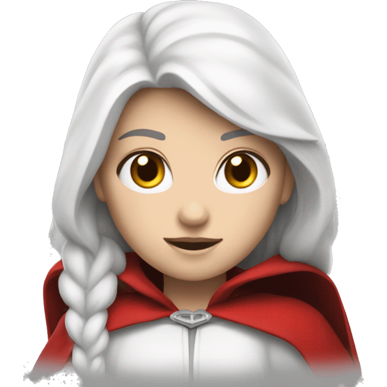 The white girl with white hair in the red cape and red hood. emoji