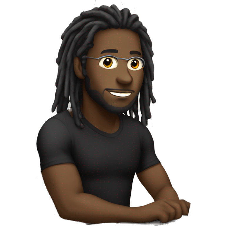 Black-guy-with-dreads-wearing-black-trackstuit-sitting-down-on-chair facing-foward-focused-on-laptop-computer- emoji