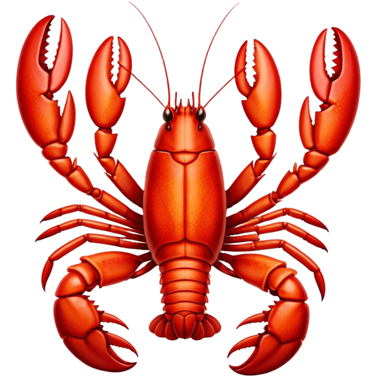 Cinematic bright red rock lobster, detailed hard shell, claws slightly open, freshly cooked, warm glowing tones, rich and indulgent. emoji