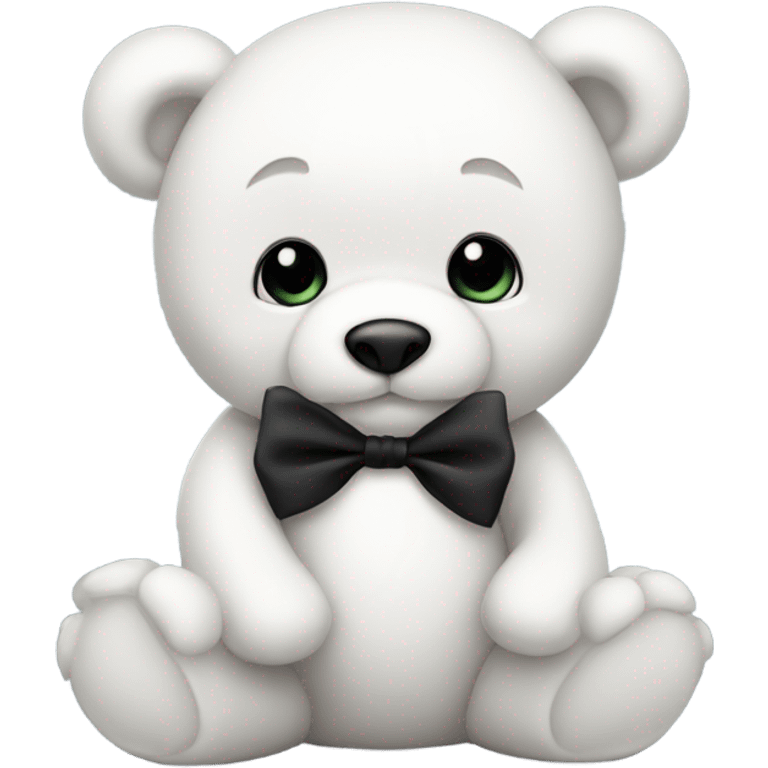 Cute white teddy bear with black bow emoji