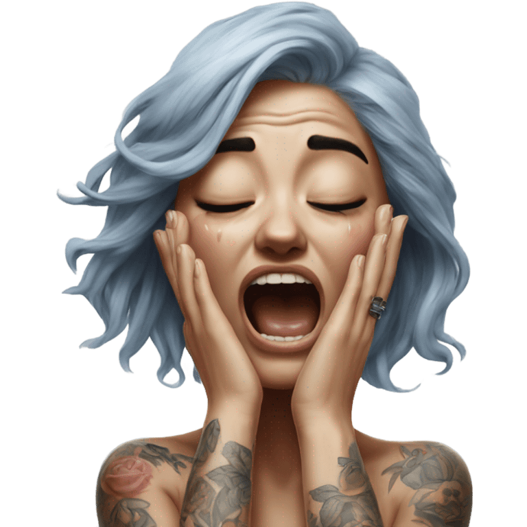 Hyper Realistic Beautiful tattooed woman crying and reaching her arms out emoji