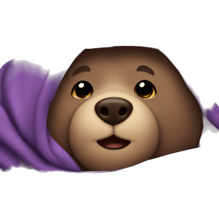 bear cozy in purple blanket emoji