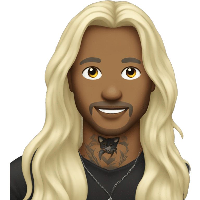 Black cat on man with long blonde hair and tattoos  emoji