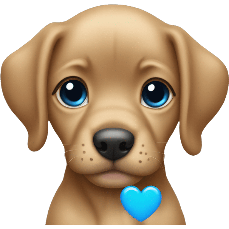 Puppy eyed emoji with blue hearts emoji