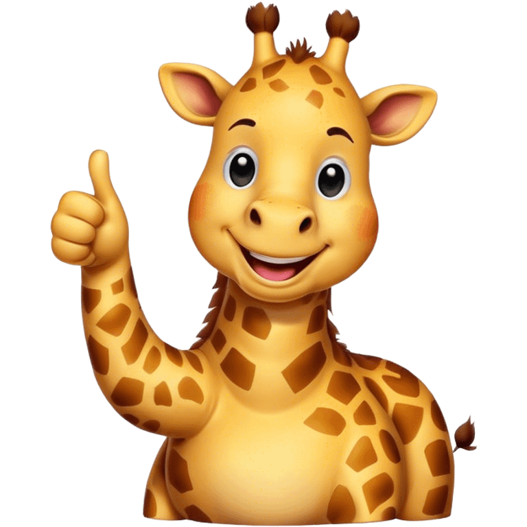 Cartoon short, fat giraffe with a big smile, giving a big thumbs-up emoji