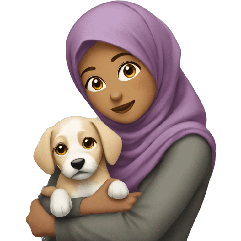 pretty woman with hijab hugging a dog emoji