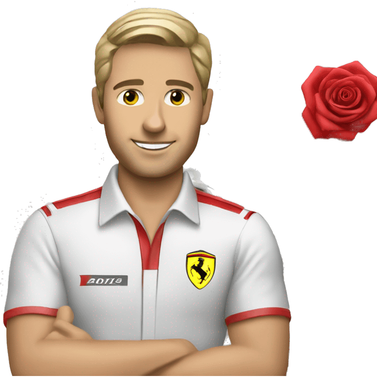 Ferrari white driver with rose in hand emoji