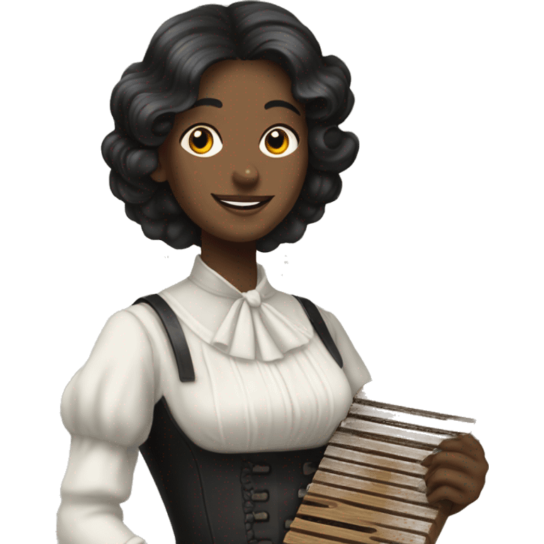 White Victorian lady with black hair holding soap and a washboard emoji