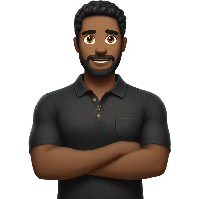 Man with black hair and thin beard, wearing a black polo shirt and jeans, making jewelry, 8k Pixar style. emoji