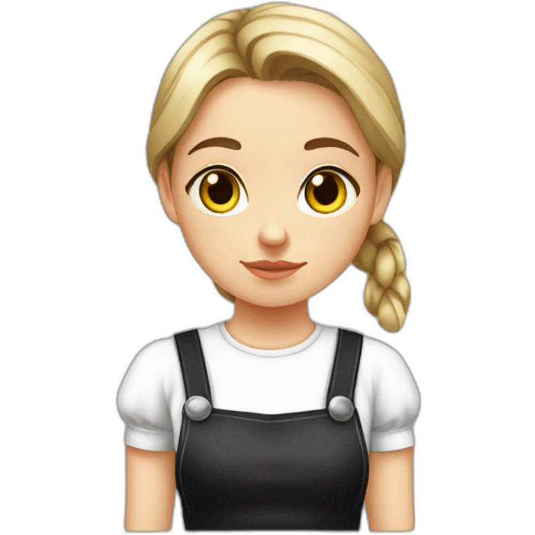 Slavic girl in a white T-shirt and black apron is sad emoji