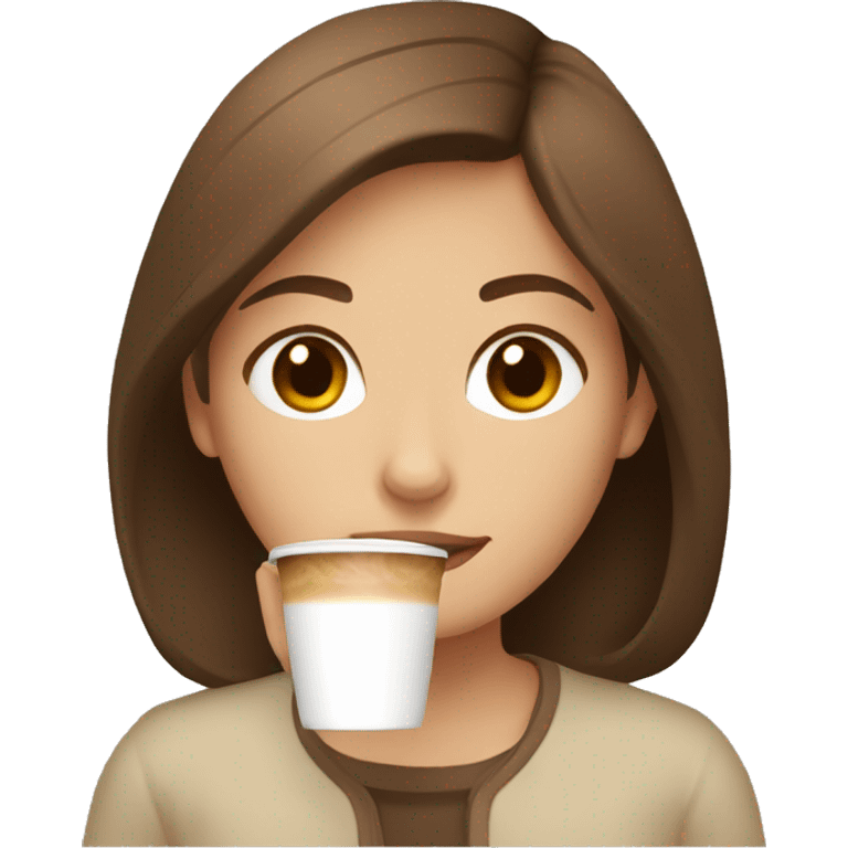 a girl with brown hair and brown eyes who drinks a latte  emoji